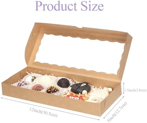 50pcs 12x5x1.5Inches Brown Cookies Boxes with Window Bakery Boxes Chocolate Truffle Boxes Macaron Boxes Cakesickle Boxes Browines Treat Boxes for Christmas Valentine's Father's Mother's Day - Image 2