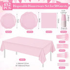 Funnymoom 452 Pcs Pink Party Supplies for 50 Guests, Light Pink Scalloped Paper Plates Napkins Cups Plastic Tablecloth Cutlery Straws for Baby Bridal Shower, Birthday Wedding Party Decoration - Image 2