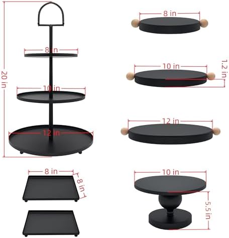 Set of 7 Black Cake Stands Metal Dessert Display Holder Table Decor - Image 2