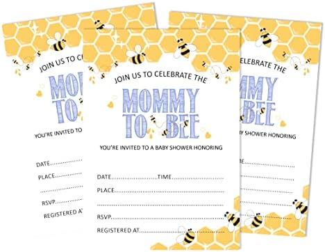 Pack of 30, Boy/Girl Baby Shower Party Collection, Baby Shower Invitation Cards, Fill in the Blank Invites WIth Envelopes, Honey Bee Theme Party Supplies - Image 6