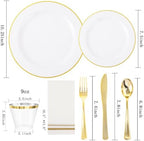 SUT 350 PCS Elegant White and Gold Disposable Dinnerware Set - Premium Dinner & Salad Plates, Cups, Napkins & Cutlery for 50 Guests - All-Inclusive Party Plastic Plates - Image 4