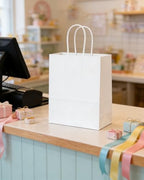 qiqee 200-Packs White Paper Gift Bags with Handles Bulk 10.6"x8.3"x4.3" Medium Size Paper Bags Multiple Uses - Image 6