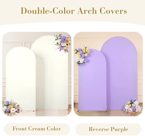 Cream and Lavender Photo Arch Backdrop Cover Set of 2 Spandex 7.2ft and 6ft Arch Covers Stretchy Backdrop Baby Shower Arch Stand Covers for Girls Birthday Party Wedding Banquet Background - Image 4