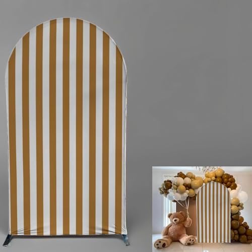 FiVan Arch Covers Brown Stripes Stretchy Backdrop for Birthday Baby Shower Party Decoration 3x6ft Baptism Background Props by FiVan