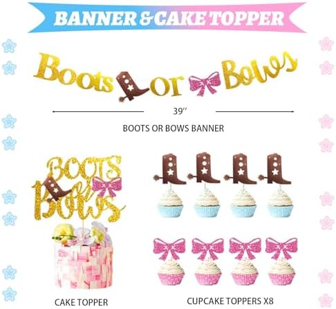 Hombae Boots or Bows Gender Reveal Decorations Kit, Cowboy or Cowgirl Gender Reveal Party Supplies with Balloons, Banner, Backdrop, Western Themed He or She Baby Shower Decor - Image 3