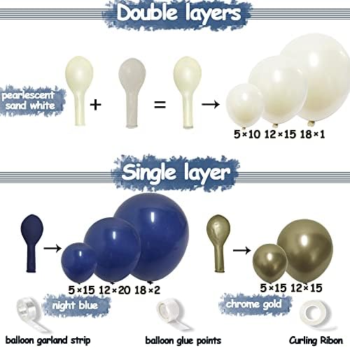 Navy Blue Balloons Double Stuffed Balloon Garland White Sand Royal Blue Balloon Blue Gold Pearl Balloon arch Kit for Birthday Party Baby Shower Wedding Graduation Bridal Shower Decoration - Image 4