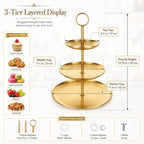 YOUNTHYE 2PCS Gold Cupcake Stand, 3 Tiered Stainless Steel Dessert Stand, Gold Cake Stand Display Trays for Wedding, Birthday, Tea Party, Holiday Dessert Table Decorations - Image 3