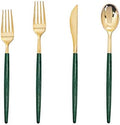 Supernal 180pcs Gold and Green Plastic Silverware Extra Heavy Duty Gold Plastic Cutlery with Green Glitter Handle Disposable Flatware for Parties, Weddings, and Outdoor Events by supernal
