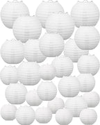 Treela Paper Lanterns Bulk, 5 Sizes, Round Chinese Lamp, White, 80 Pcs by Treela