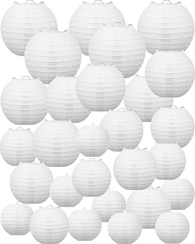 Treela Paper Lanterns Bulk, 5 Sizes, Round Chinese Lamp, White, 80 Pcs by Treela