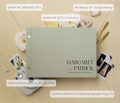 Personalized Luxe Photo Guest Book (Design 4) – 11.5 x 8.5" Minimal Aesthetics, Screw Bound with Custom Leaf Hardcover & Photo + Lined or Blank Pages - Wedding, Baby Shower, Anniversary - Image 2