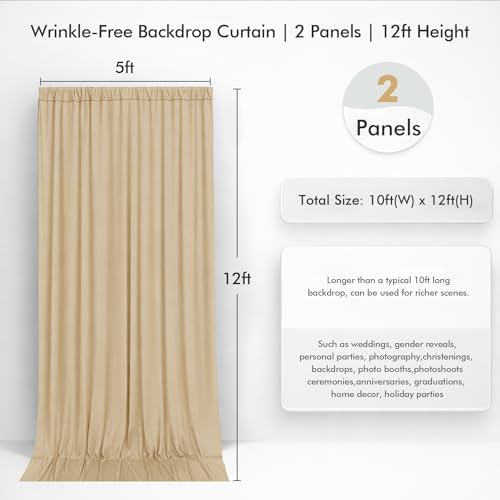 10ftx12ft Champagne Backdrop Curtain for Wedding Party 2 Panels 5×12FT Tall - Image 4