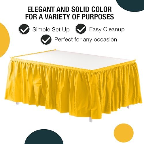 Exquisite Yellow Table Skirt 24 Pack - Disposable Plastic Table Skirts for Rectangle Tables 6ft 8ft & Round Tables - 29in x 14ft Self-Adhesive Strip - Birthday Wedding Gender Reveal Decor - Image 2