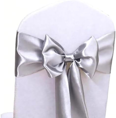 50 Pack Satin Silver Chair Ribbons for Wedding Party Decor - Image 2