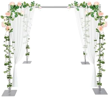 10ft x 10ft x 10ft Adjustable 4 Post Hardware Kit, Heavy Duty Backdrop Canopy Kit, Outdoor Wedding Arch Backdrop Stand for Party Birthday Ceremony Event Decorations, Silver by Unknown