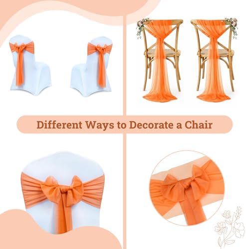 MDS Pack of 125 Chiffon Chair Sashes for Wedding & Event Décor - Orange - Image 4