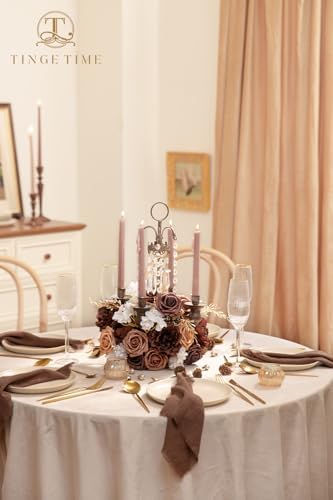 TINGE TIME 25pcs Artificial Wedding Flower Combo, Rose Peony Mocha Brown - Image 2