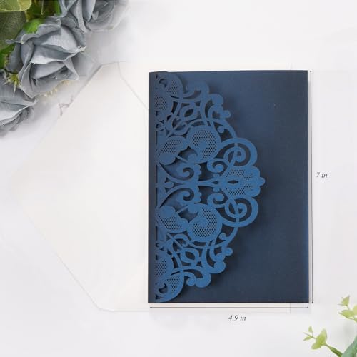 Navy Blue Laser Cut Invitations Wedding Invitation Kit Personalized Cards - Image 2