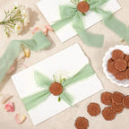 Whaline 120 Sets Wedding Invitation Kits Invite Card Envelopes with Artificial Baby's Breath Sage Green Ribbons Wax Seal Stickers for Bridal Shower Birthday DIY Crafts, 5 x 7 Inch - Image 4