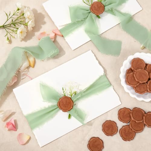 Whaline 120 Sets Wedding Invitation Kits Invite Card Envelopes with Artificial Baby's Breath Sage Green Ribbons Wax Seal Stickers for Bridal Shower Birthday DIY Crafts, 5 x 7 Inch - Image 4