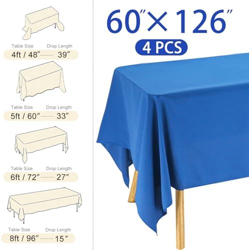 4 Pack Rectangle Tablecloth 60x126 Inch Blue Washable Polyester Table Cover for Wedding Dining Table Buffet Parties Banquet Decoration（Blue） - Image 2