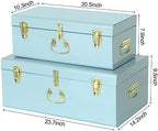 Vixdonos Metal Trunk Decorative Storage Box Set of 2 College Dorm Chest with Handle (Light Blue) - Image 2