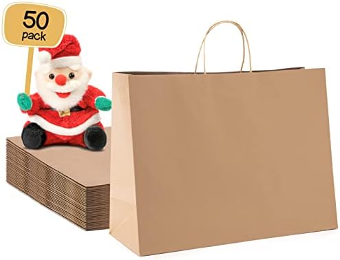 METRONIC Gift Bags with Handles,16x6x12 Recyclable Brown Paper Bags 50Pcs by METRONIC
