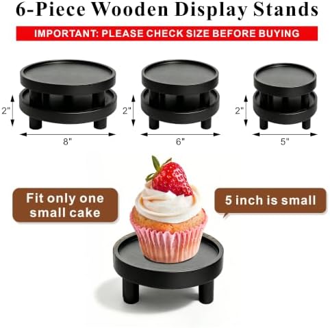 6 PCS 5/6/8 Inch Wooden Risers for Display Wood Pedestal Stand (Black) - Image 2