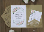 20Pcs Laser Cut Pocket Wedding Invitation Covers, 4.9×7 Inch Trifold Lace Floral Invitation Sleeves with Envelopes (Cream Gold, 20 Pcs Blank) - Image 2