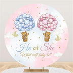 Polyester Diameter 7ft Round Gender Reveal Backdrop Blue Pink Balloon Bear Background for Photography He or She What Will Baby Be Mommy Pregnancy Surprise Party Photo Booth Props - Image 2