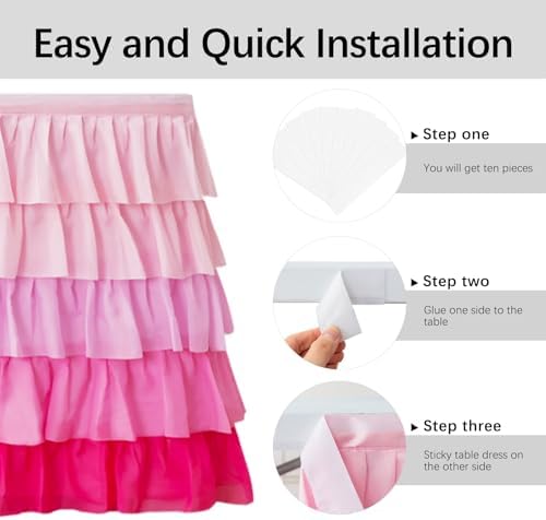 Pufogu Pink Tulle Table Skirt 9ft Tutu Ruffled Chiffon Tablecloth For Rectangle Wedding Baby Shower Girls Birthday Party and Cake Dessert Table Decorations(BrightRainbow, L9(ft), H30in) - Image 3