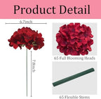 65Pcs Deep Red Hydrangea Artificial Flowers Bulk，Realistic Silk Fake Flowers with Stems，Faux Hydrangea Flowers for Wedding Home Decor Centerpieces Living Room Garden Party Baby Shower Decor - Image 3