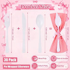 30 Set Pink Pre Rolled Silverware Set with Bow, Pink Napkins - Image 2