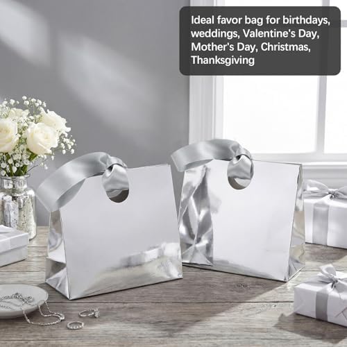 Feifeiya 30 Pcs Small Silver Gift Bags with Ribbon Handles - Image 5