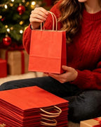 qiqee 100PCS Gift Bag with Handles Bulk Kraft Red Paper Bags Multiple Uses (8.3"x3"x6"inch Small Size) - Image 6