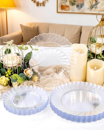 YOUBET 60PCS Clear Scalloped Plastic Plates for Party Wedding - Image 4