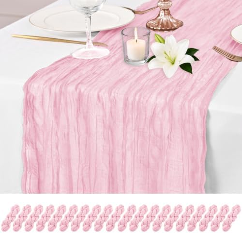 20 Pack Pink Table Runner 17 x 108inch Cheesecloth Table Runner Rustic Boho Gauze Sheer Fabric Cheese Cloth Table Runners for Wedding Party Bridal Baby Shower Birthday Spring Table Decor by Lumaycens