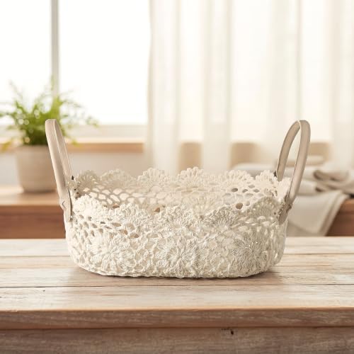 Wenqik Beige Bobo Lace Woven Basket Crochet Basket Nursery Storage - Image 5