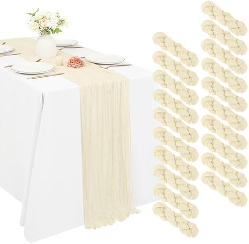 20 Pack Cheesecloth Table Runner 17 x 108 Inch, Ivory by REWOMC