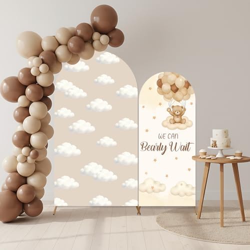 2PCS We Can Bearly Wait Arch Backdrop Cover Bear Baby Shower Backdrop - Image 2