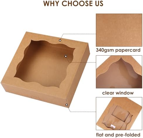 Moretoes 25pcs Pie Boxes, 12x12x3 Inch Auto-Popup Brown Bakery Boxes - Image 4