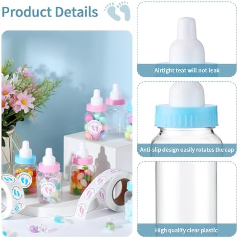 Tondiamo 48 Pcs Blue Pink Baby Shower Mini Bottle Favors 1. 5 x 3. 5 Inch Baby Shower Candy Jar Mini Milk Bottle Party Favor Fillable Gift Boxes for Birthday Party Decorations - Image 3
