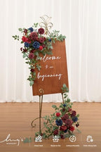 Ling's moment Welcome Sign Flowers, Wedding Floral Swag, Burgundy Navy Blue - Image 5