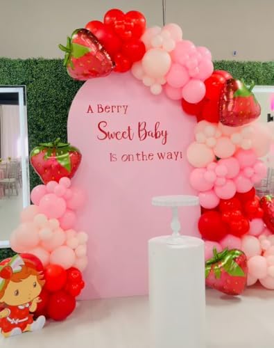A Berry Sweet Baby is on The Way Arch Backdrop Cover Strawberry Theme Stretchy Arched Stands Covers Girls Birthday Baby Shower Party Decoration(Only Cover) - Image 3