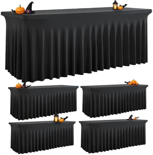 Spandex Tablecloth 6FT Rectangle Table Cover 4 Pack Black Wrinkle-Free by Outpain