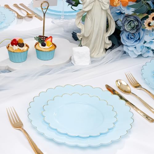 LIYH 60Pcs Blue Plastic Plates, Gold Rim Party Plates For Birthday Events - Image 5