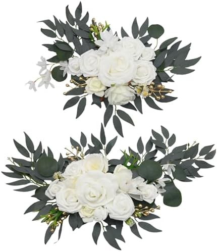 2Pcs Faux Floral Swag for Wedding Welcome Signs, Elegant Floral Decor for Ceremony and Reception, Ideal for Home Decoration (White) - Image 6