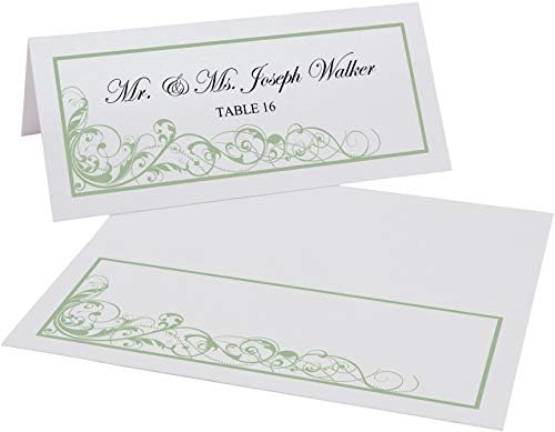 Scribble Vintage Swirl Place Cards, Sage, Set of 60, Pre-cut and Scored - Image 2