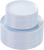 bUCLA 100PCS Light Blue Plastic Plates - Blue Disposable with Gold Rim - Include 50 Each (10 inch Dinner & 7 inch Dessert) Plates, Ideal for Party, Birthday & Spring by BUCLA