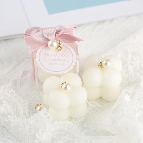 ACITHGL 30 Sets Small Bubble Candle Wedding Candles Favors for Guests Bulk Bridal Shower Favors Candles with Stylish Ribbons Thank You Cards Gifts (Shimmering Pink) - Image 6